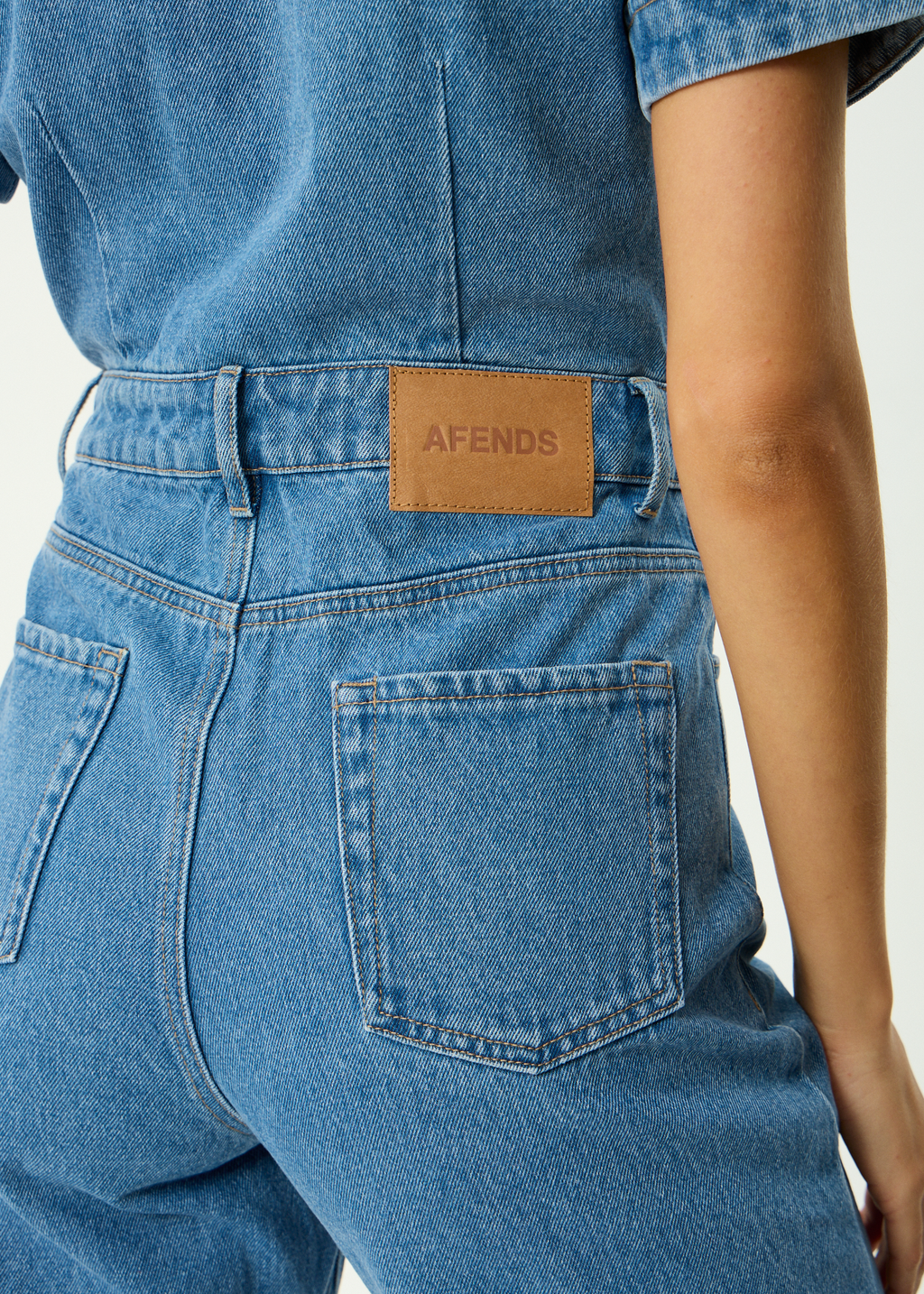 AFENDS Womens Miami - Denim Flared Leg Jumpsuit - Worn Blue