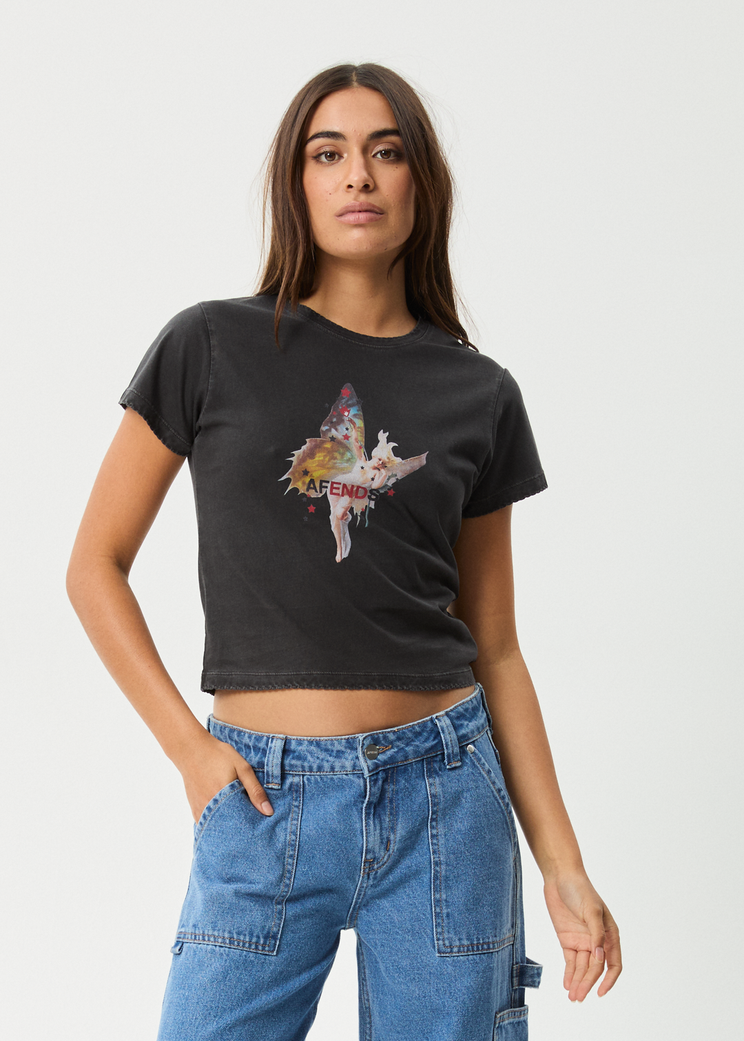 AFENDS Womens Pixie - Baby Tee - Stone Black