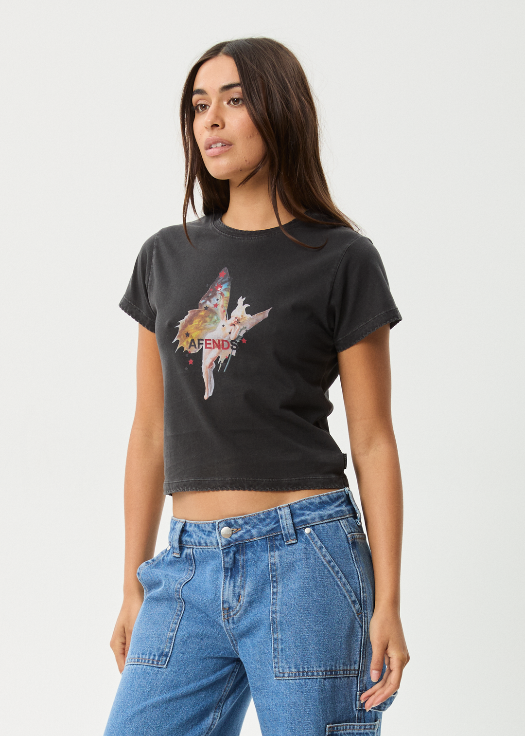 AFENDS Womens Pixie - Baby Tee - Stone Black