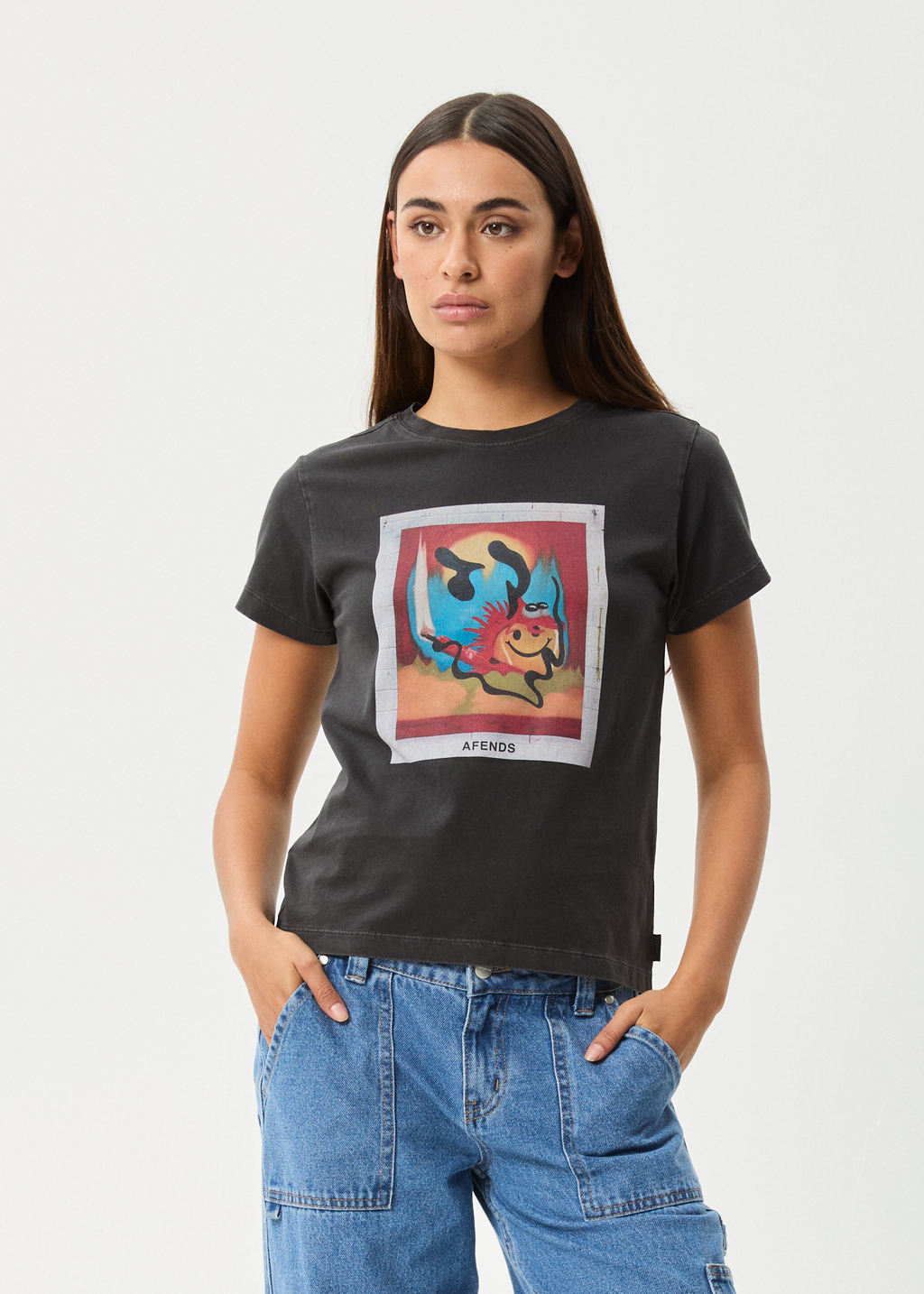 AFENDS Womens Apocalypso - Regular Tee - Stone Black