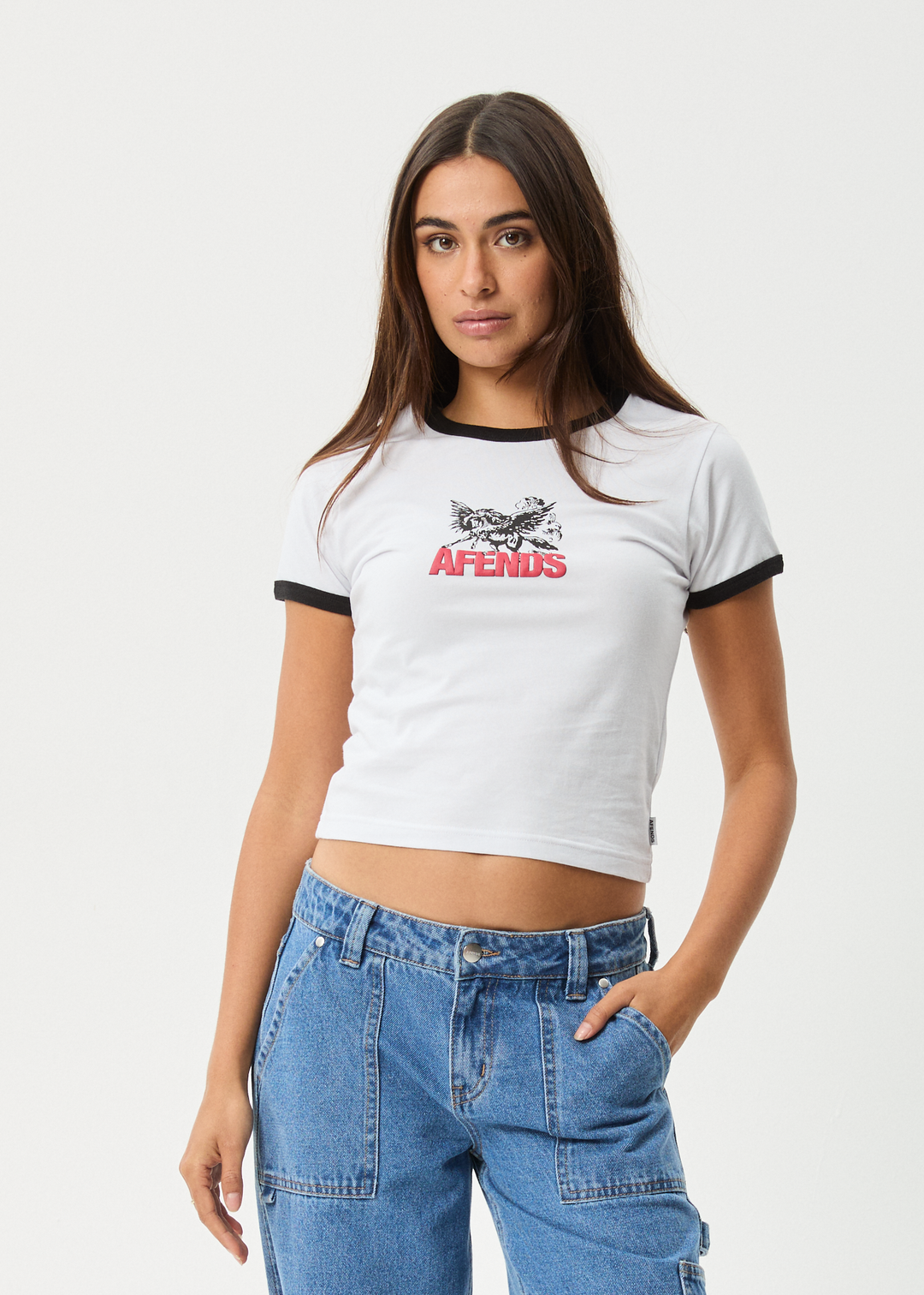 AFENDS Womens Pony Up - Ringer Tee - White