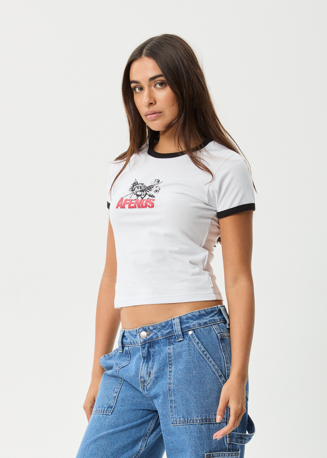 AFENDS Womens Pony Up - Ringer Tee - White