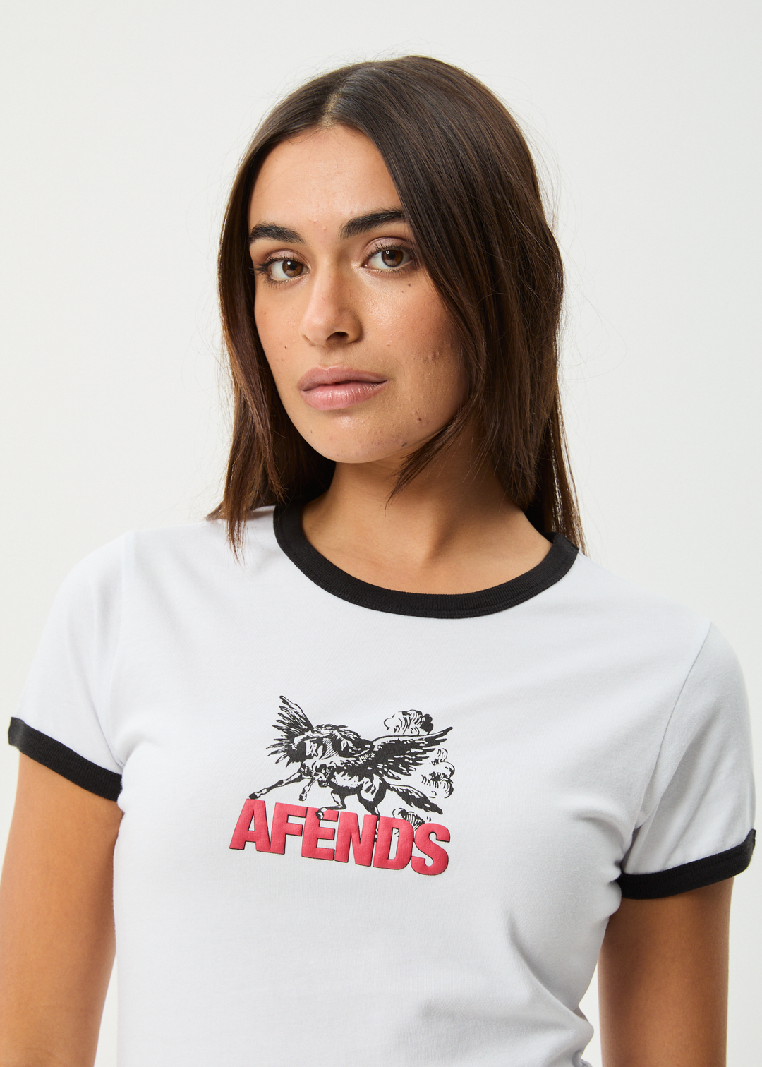 AFENDS Womens Pony Up - Ringer Tee - White