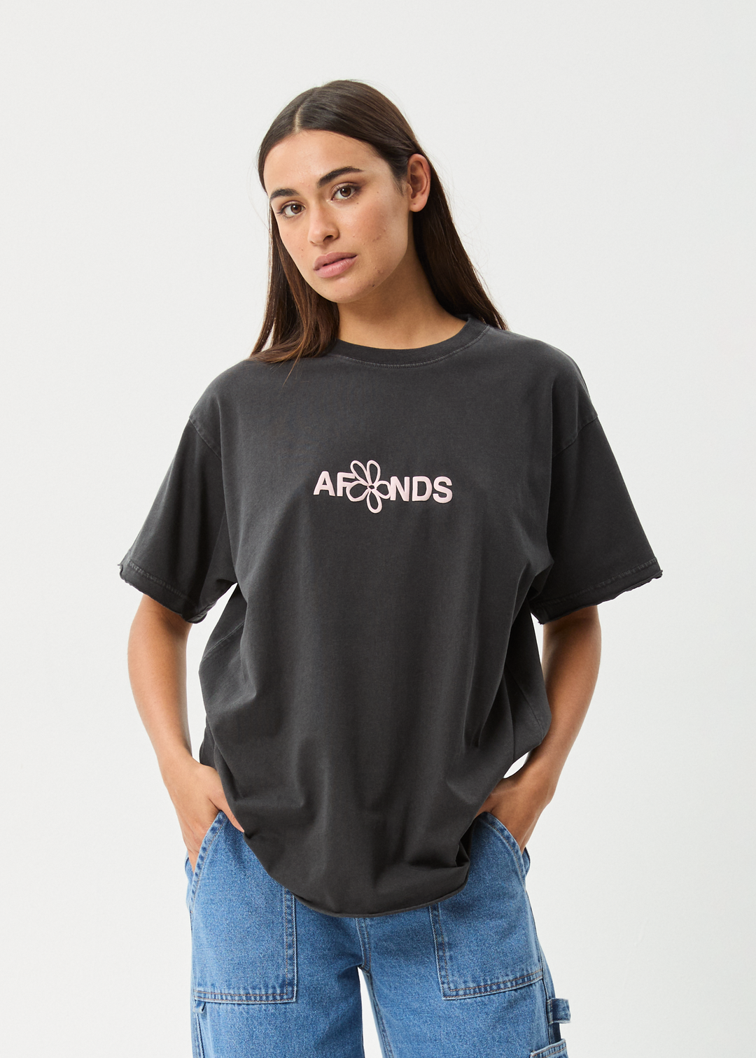 AFENDS Womens Frolic - Oversized Tee - Stone Black