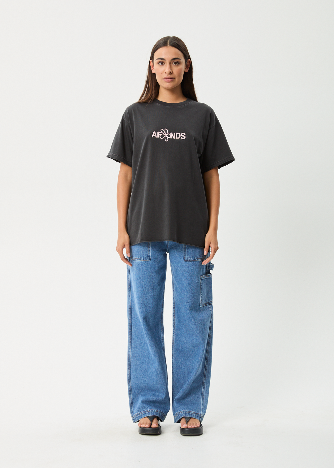 AFENDS Womens Frolic - Oversized Tee - Stone Black