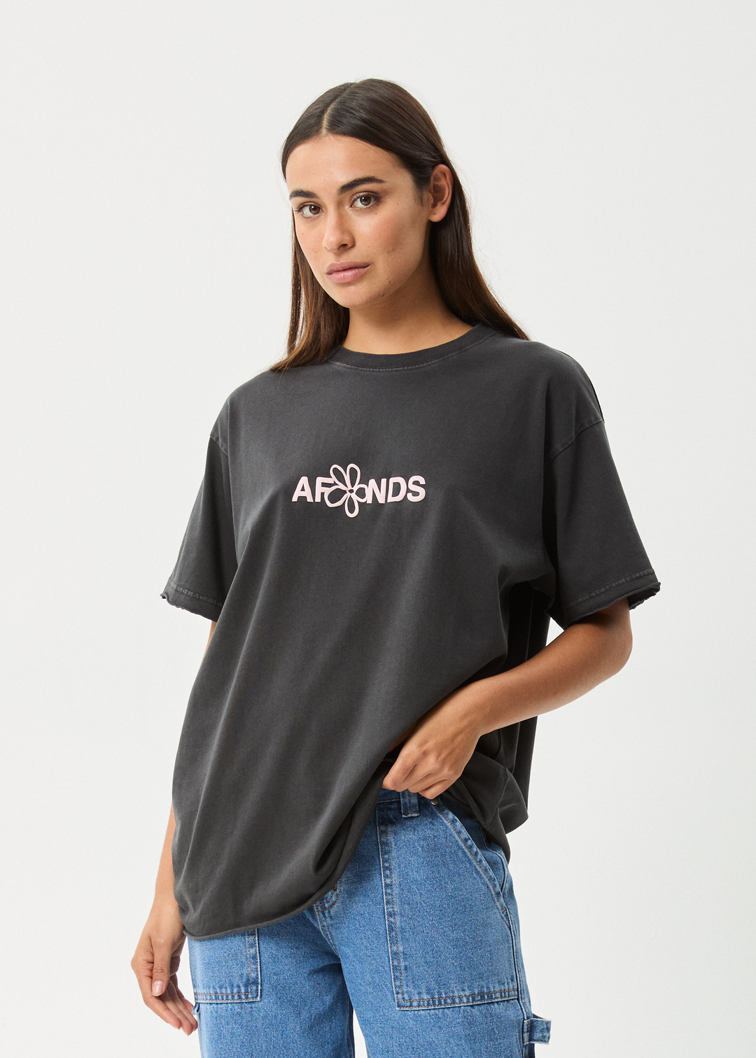 AFENDS Womens Frolic - Oversized Tee - Stone Black