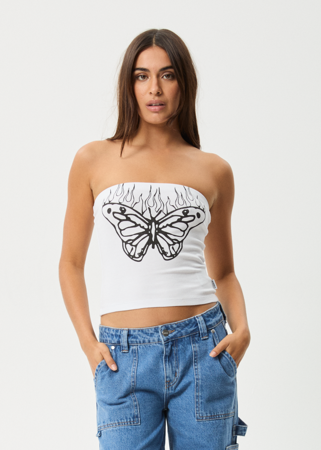 AFENDS Womens Set Fire - Rib Tube Top - White