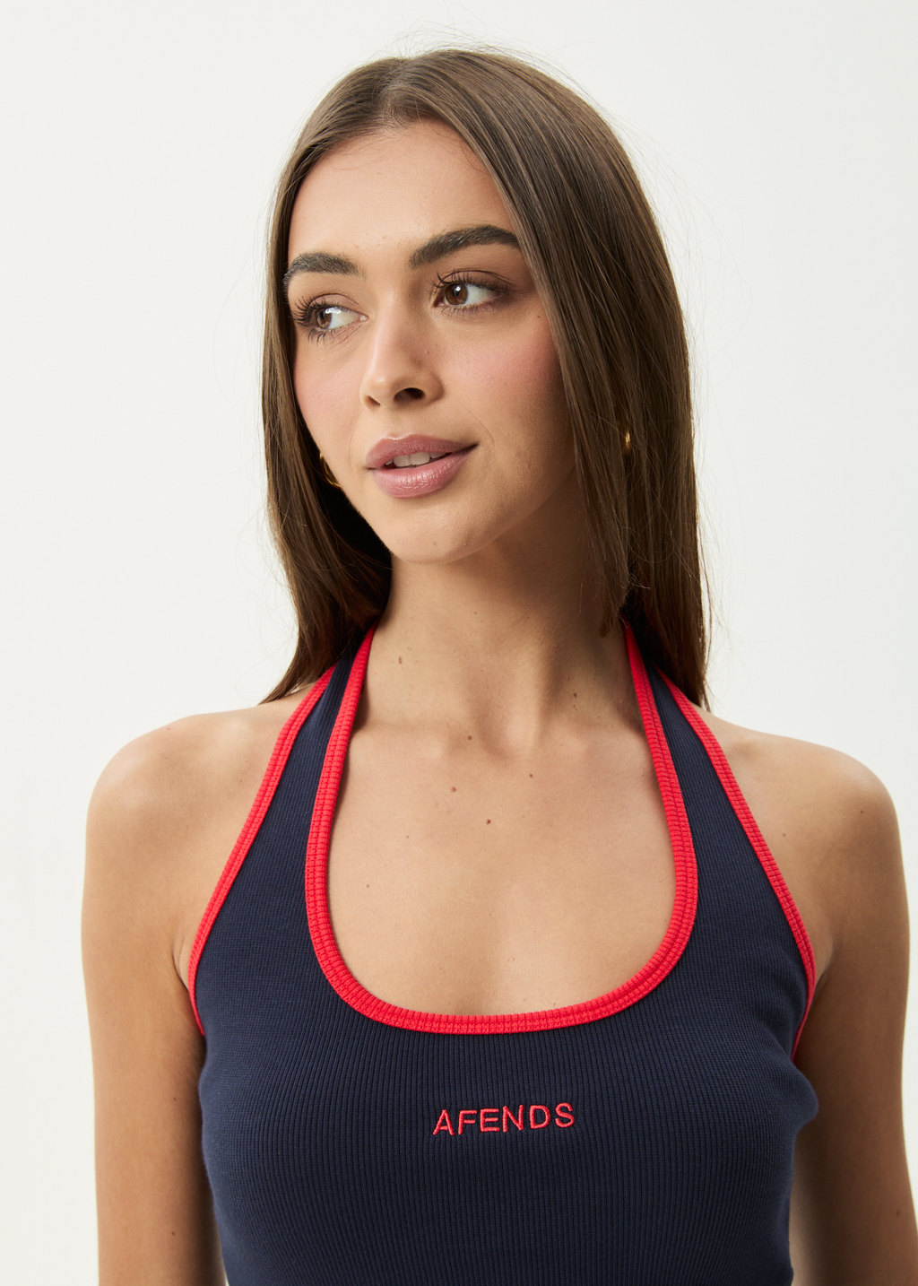 AFENDS Womens Basis - Rib Halter - Navy / tomato