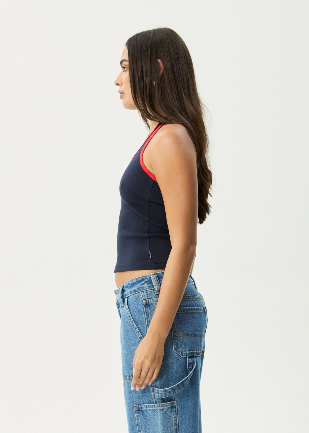 AFENDS Womens Basis - Organic Rib Halter - Navy / Tomato