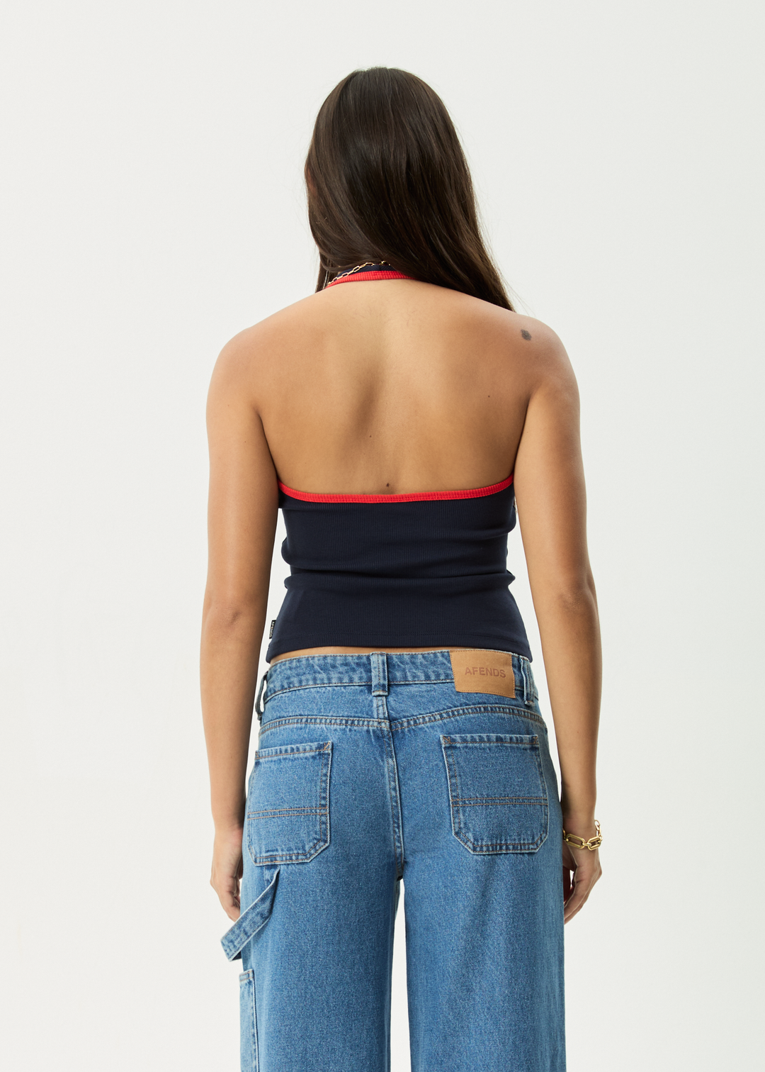 AFENDS Womens Basis - Organic Rib Halter - Navy / Tomato