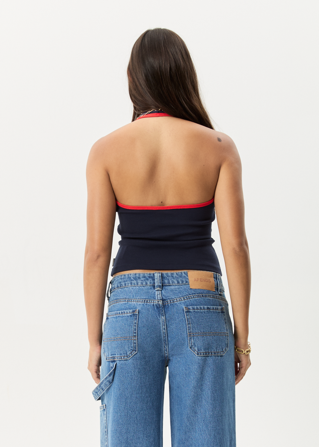 AFENDS Womens Basis - Organic Rib Halter - Navy / Tomato