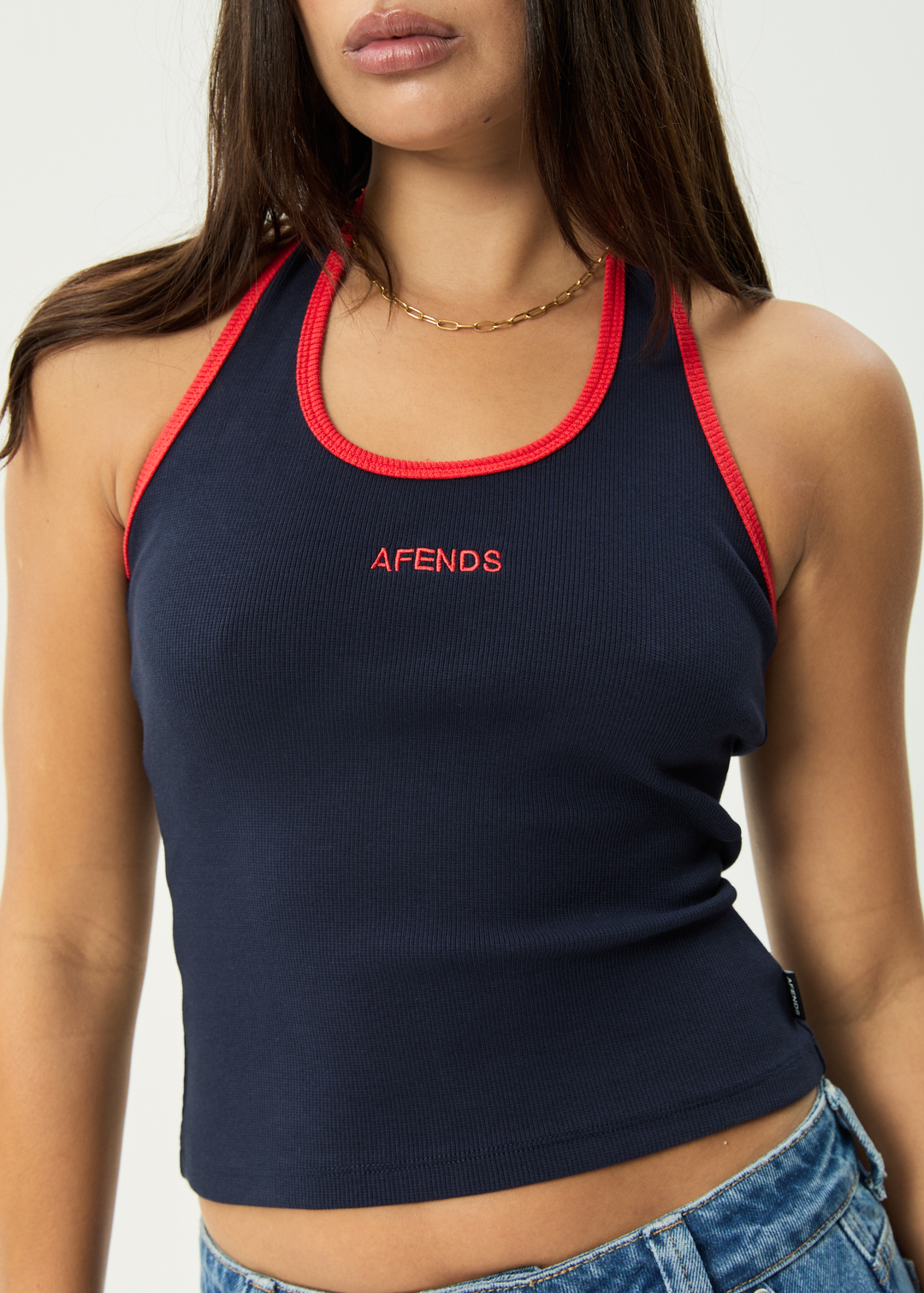 AFENDS Womens Basis - Organic Rib Halter - Navy / Tomato