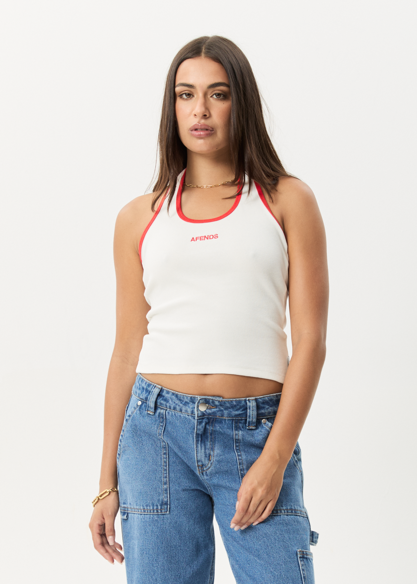 AFENDS Womens Basis - Rib Halter - White / Tomato