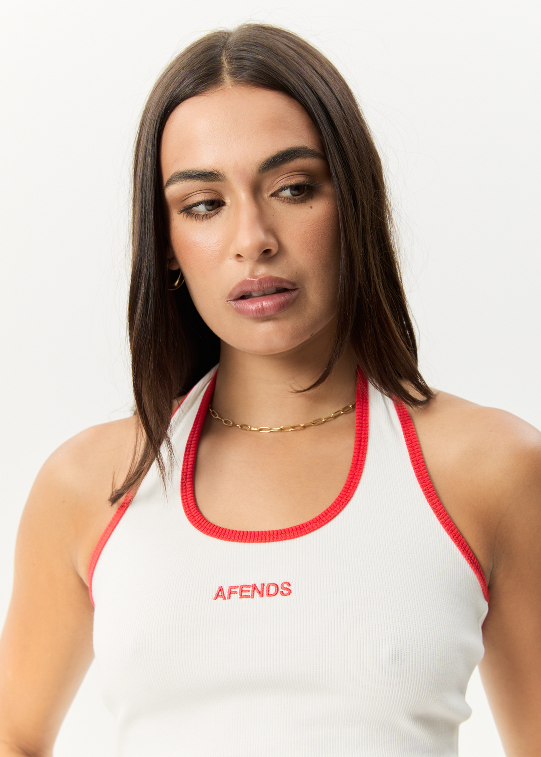 AFENDS Womens Basis - Organic Rib Halter - White / Tomato