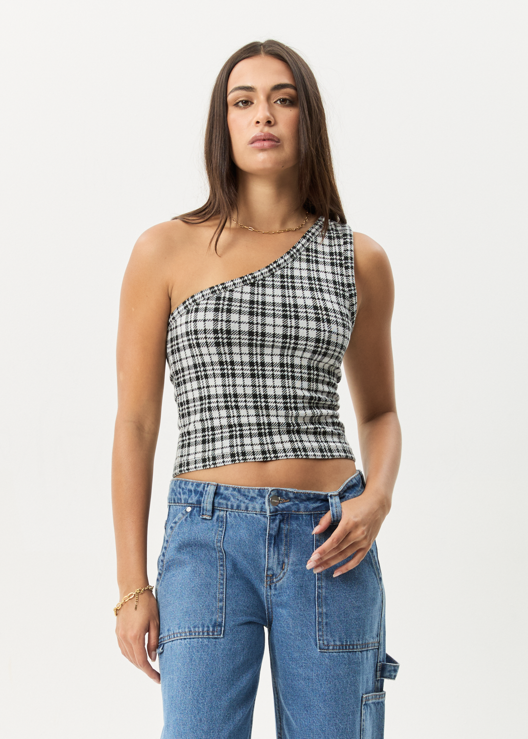 AFENDS Womens Blair - One Shoulder Top - Black / White