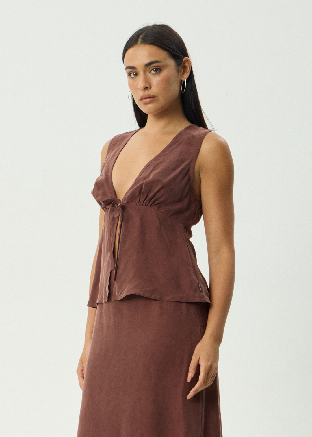 AFENDS Womens Delia - Cupro Top - Hazelnut