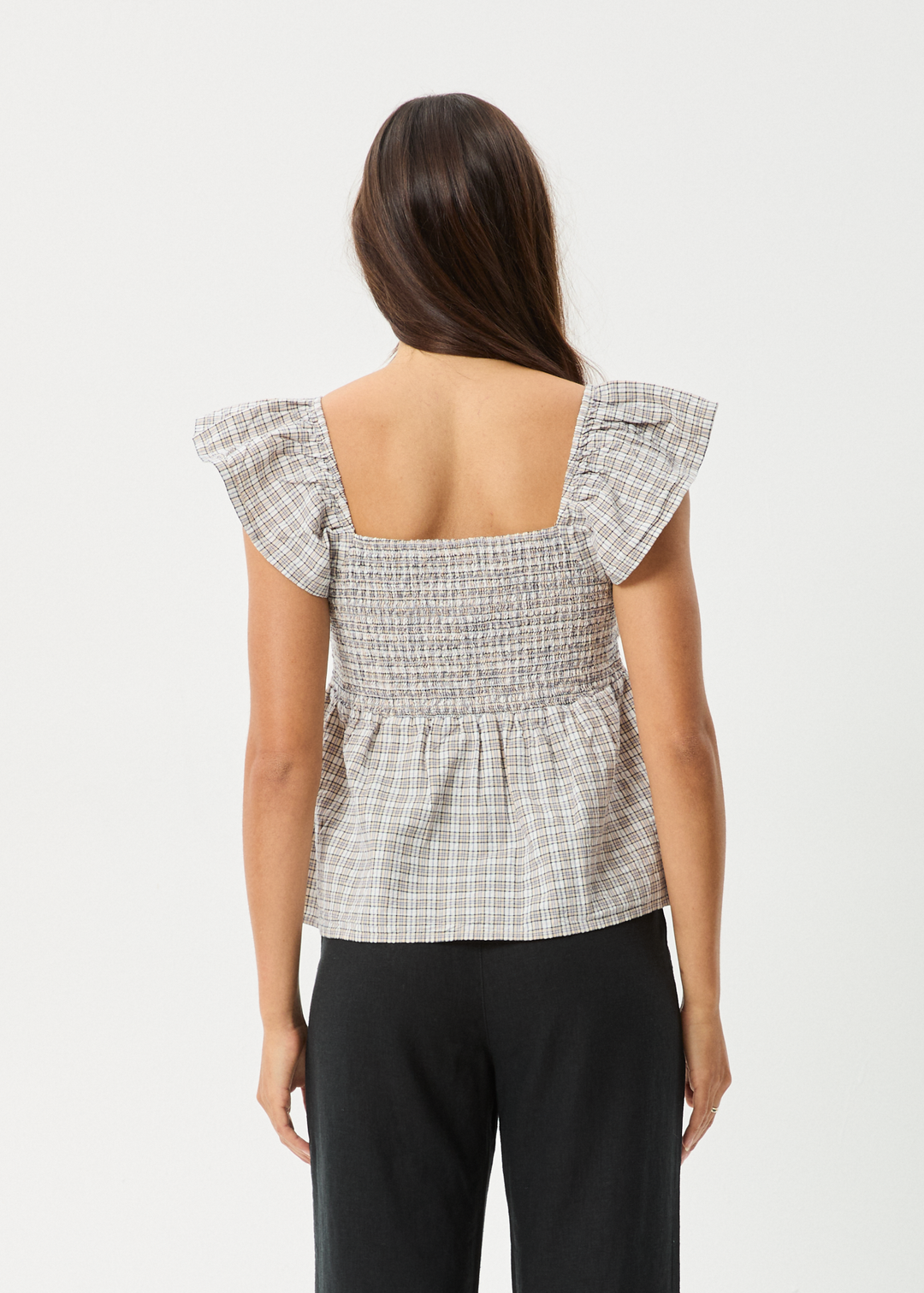 AFENDS Womens Drew - Seersucker Top - Taupe Check