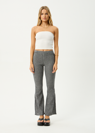 AFENDS Womens Asta - Seersucker Flare Pant - Steel Check