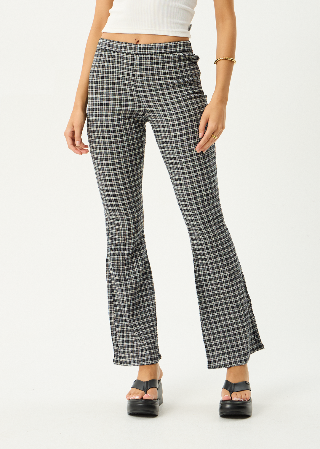 AFENDS Womens Asta - Seersucker Flare Pant - Steel Check