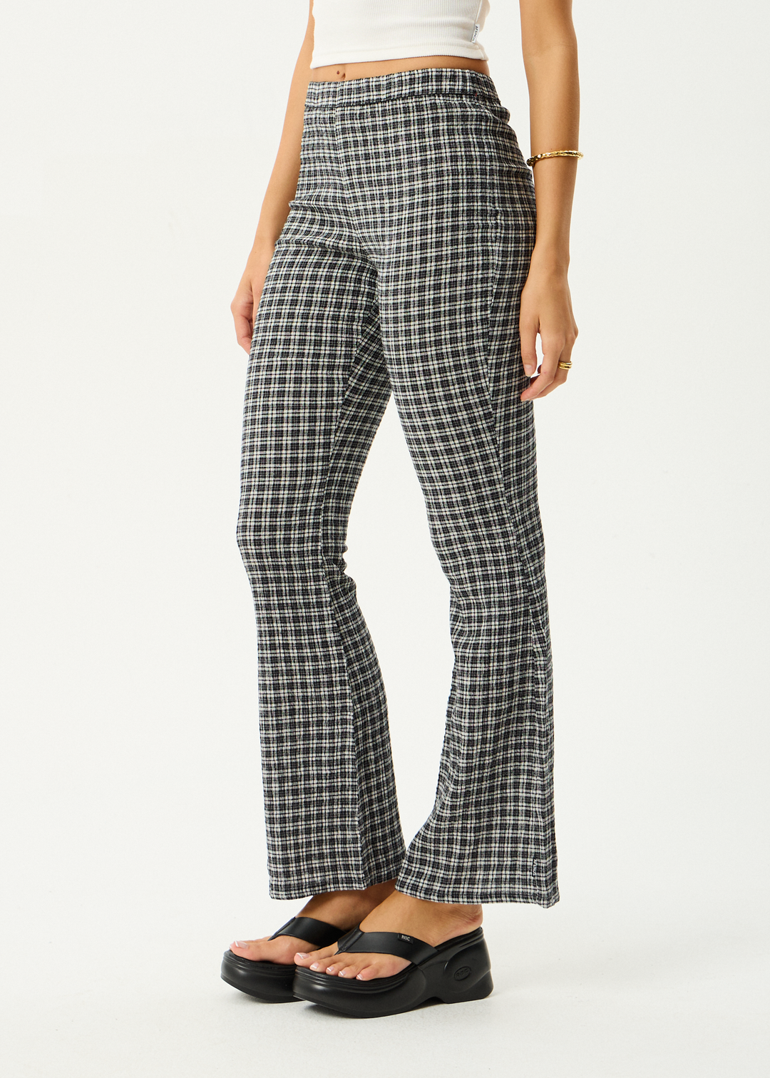 AFENDS Womens Asta - Seersucker Flare Pant - Steel Check