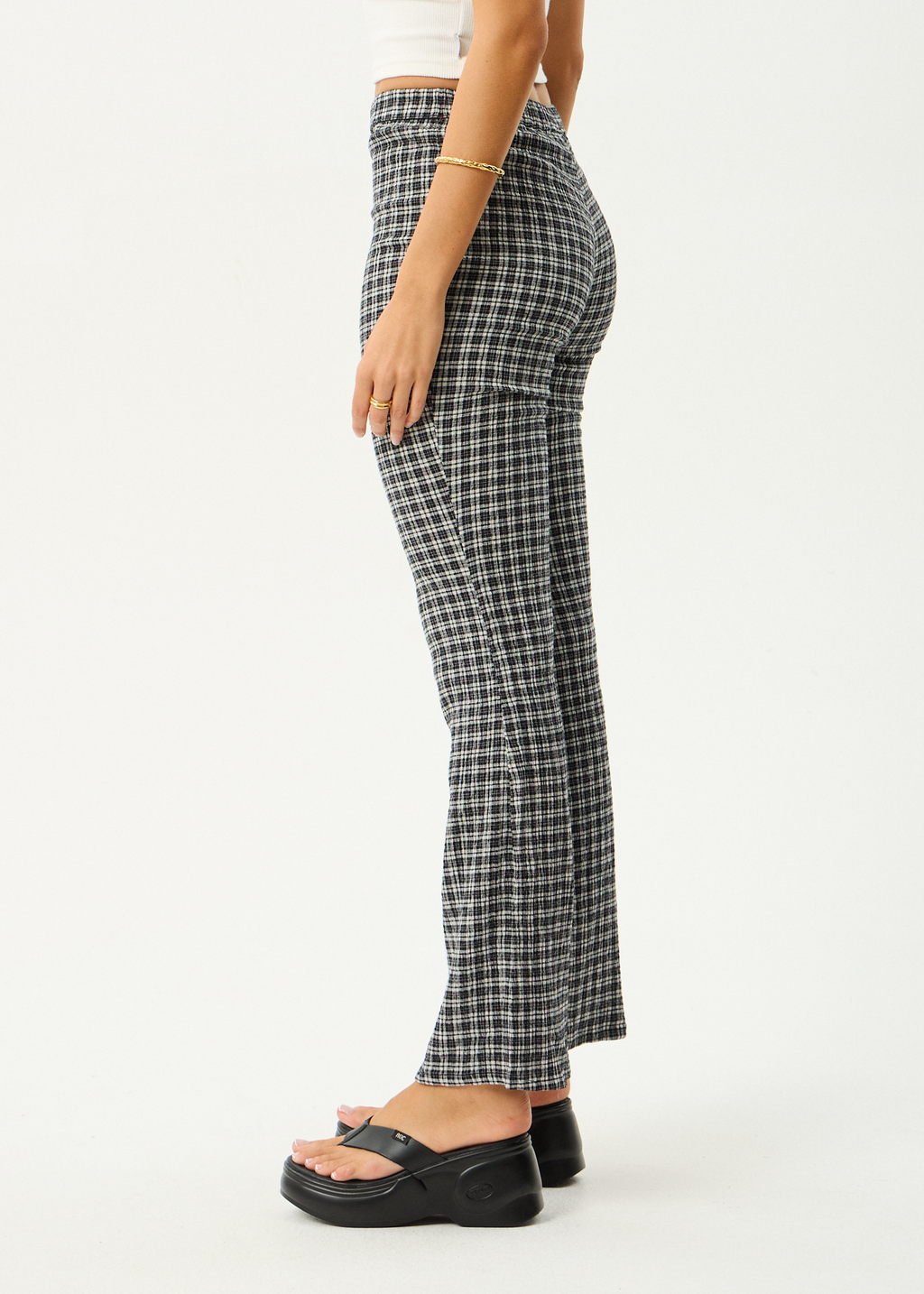 AFENDS Womens Asta - Seersucker Flare Pant - Steel Check