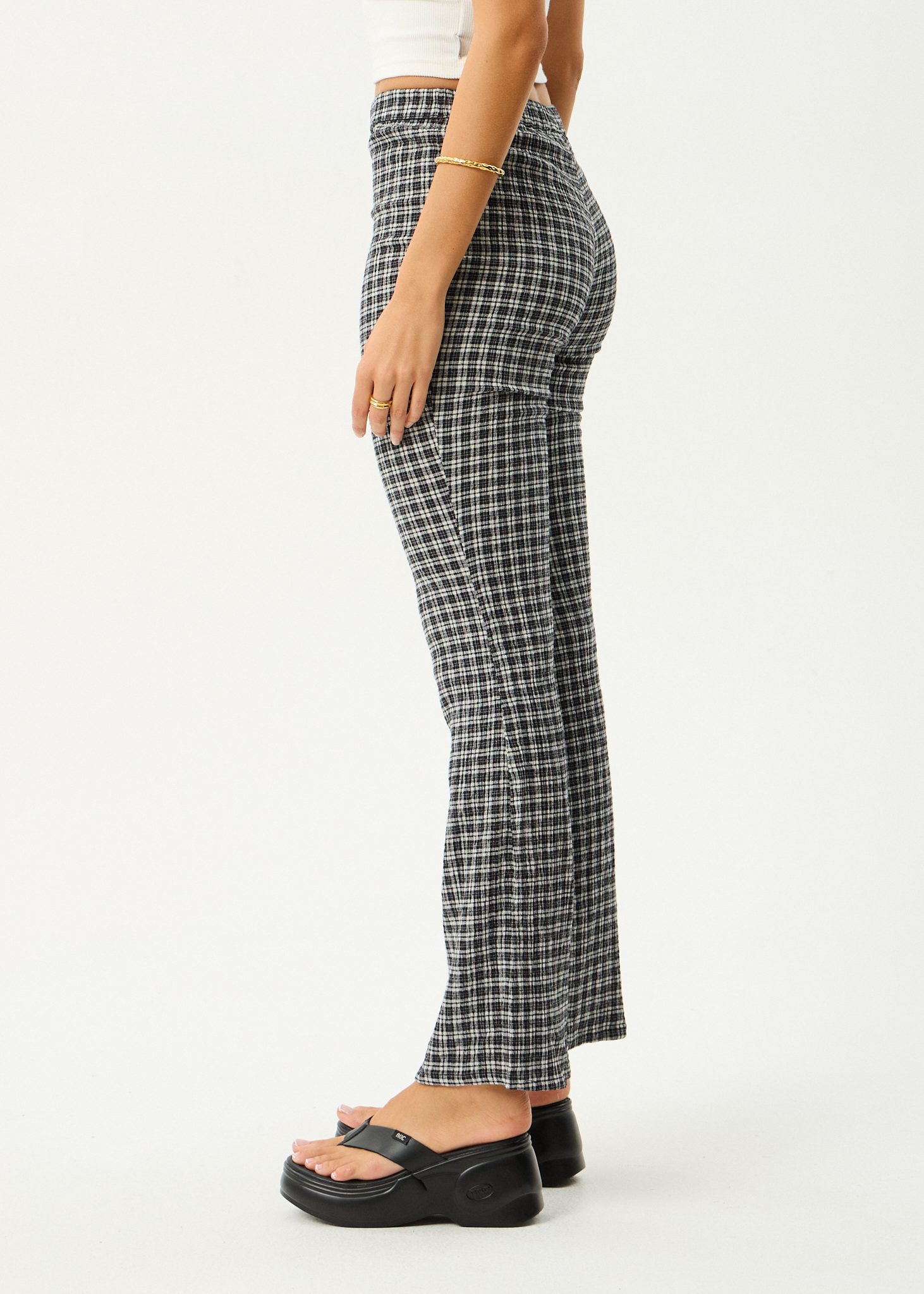AFENDS Womens Asta - Seersucker Flare Pant - Steel Check