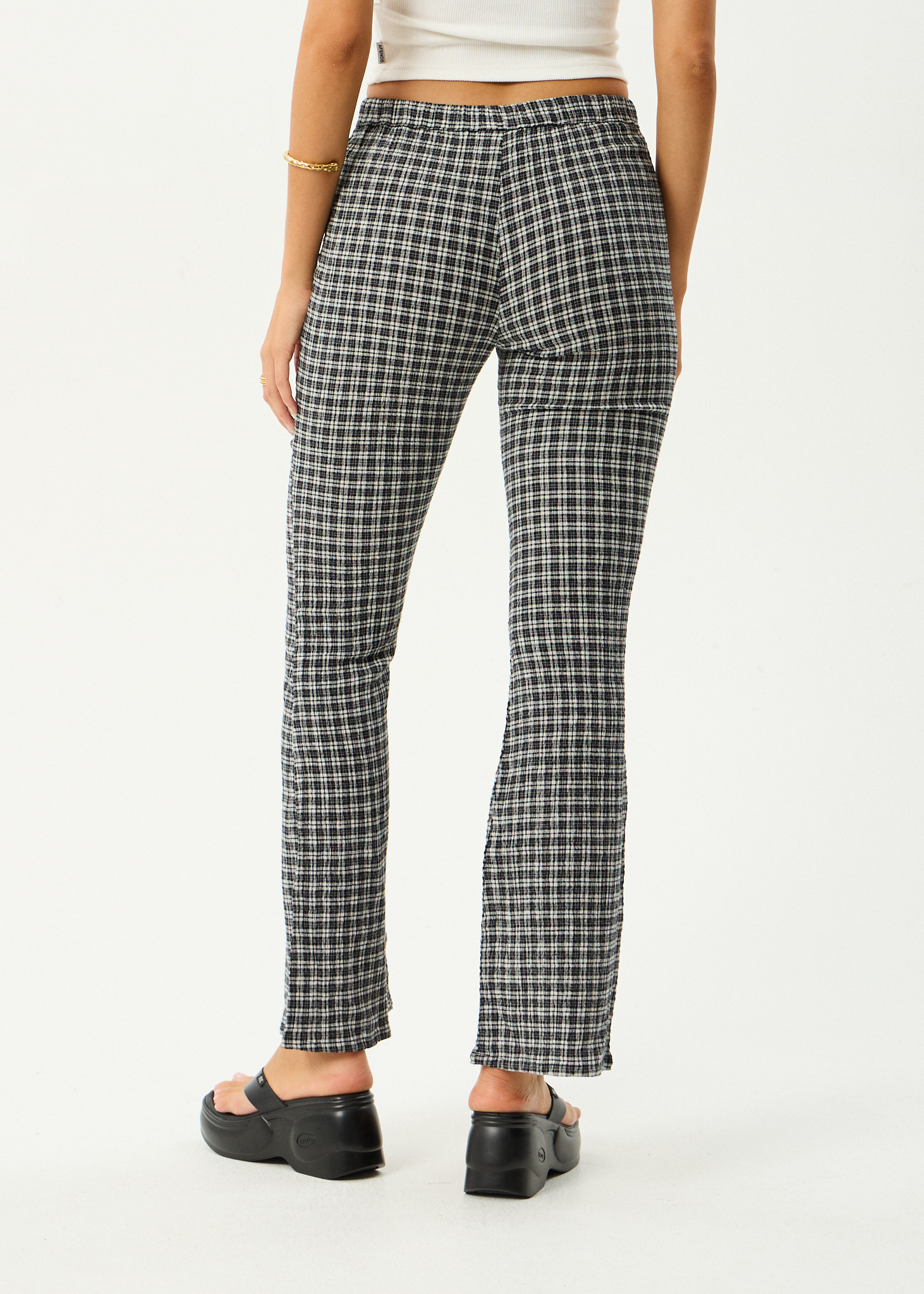 AFENDS Womens Asta - Seersucker Flare Pant - Steel Check