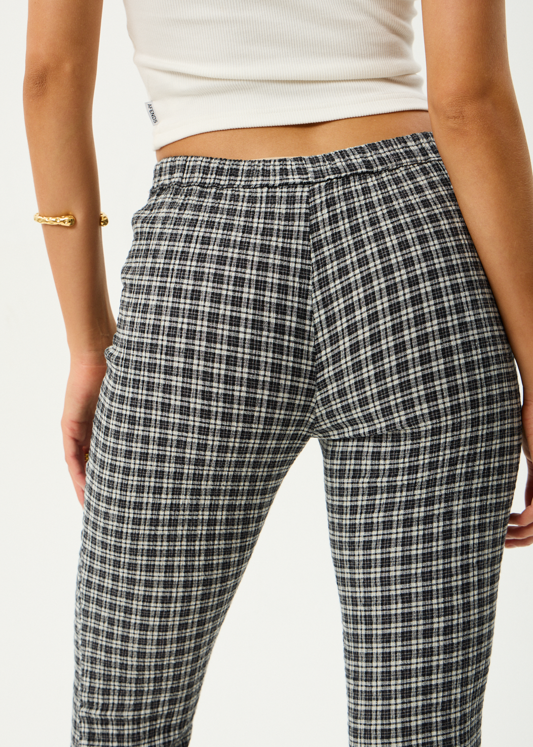 AFENDS Womens Asta - Seersucker Flare Pant - Steel Check