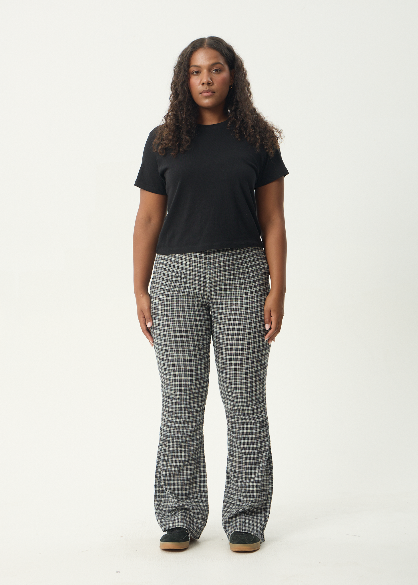 AFENDS Womens Asta - Seersucker Flare Pant - Steel Check AFENDS Womens Asta - Seersucker Flare Pant - Steel Check