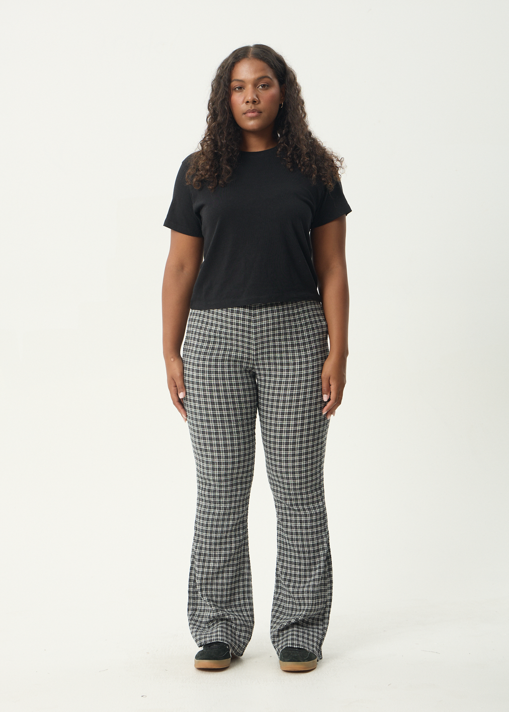 AFENDS Womens Asta - Seersucker Flare Pant - Steel Check