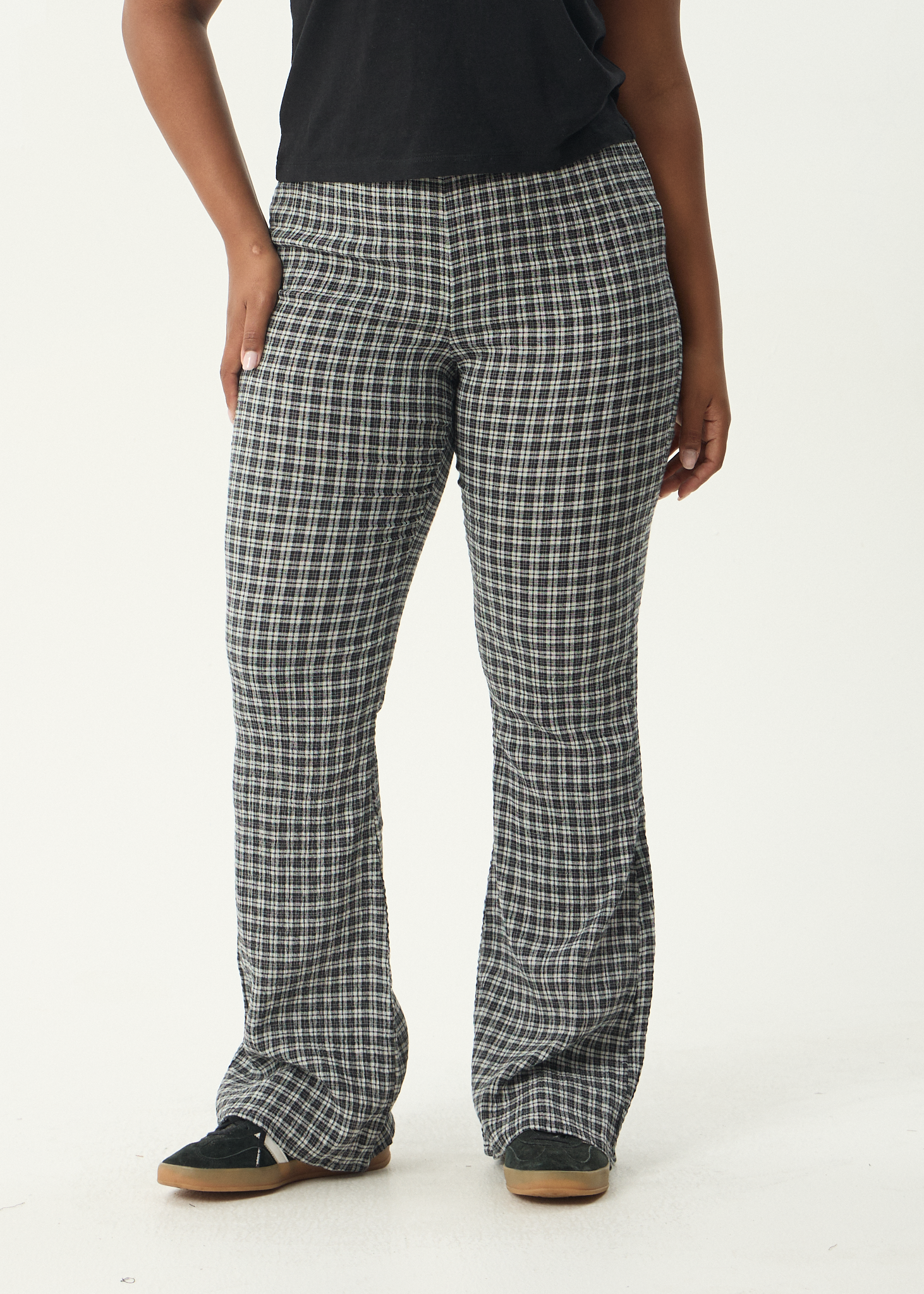 AFENDS Womens Asta - Seersucker Flare Pant - Steel Check