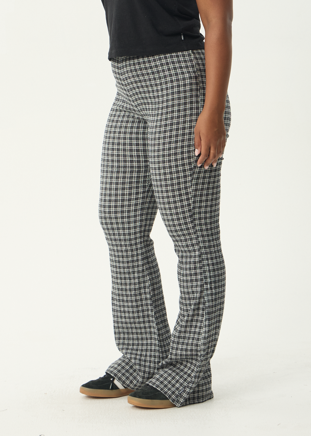 AFENDS Womens Asta - Seersucker Flare Pant - Steel Check