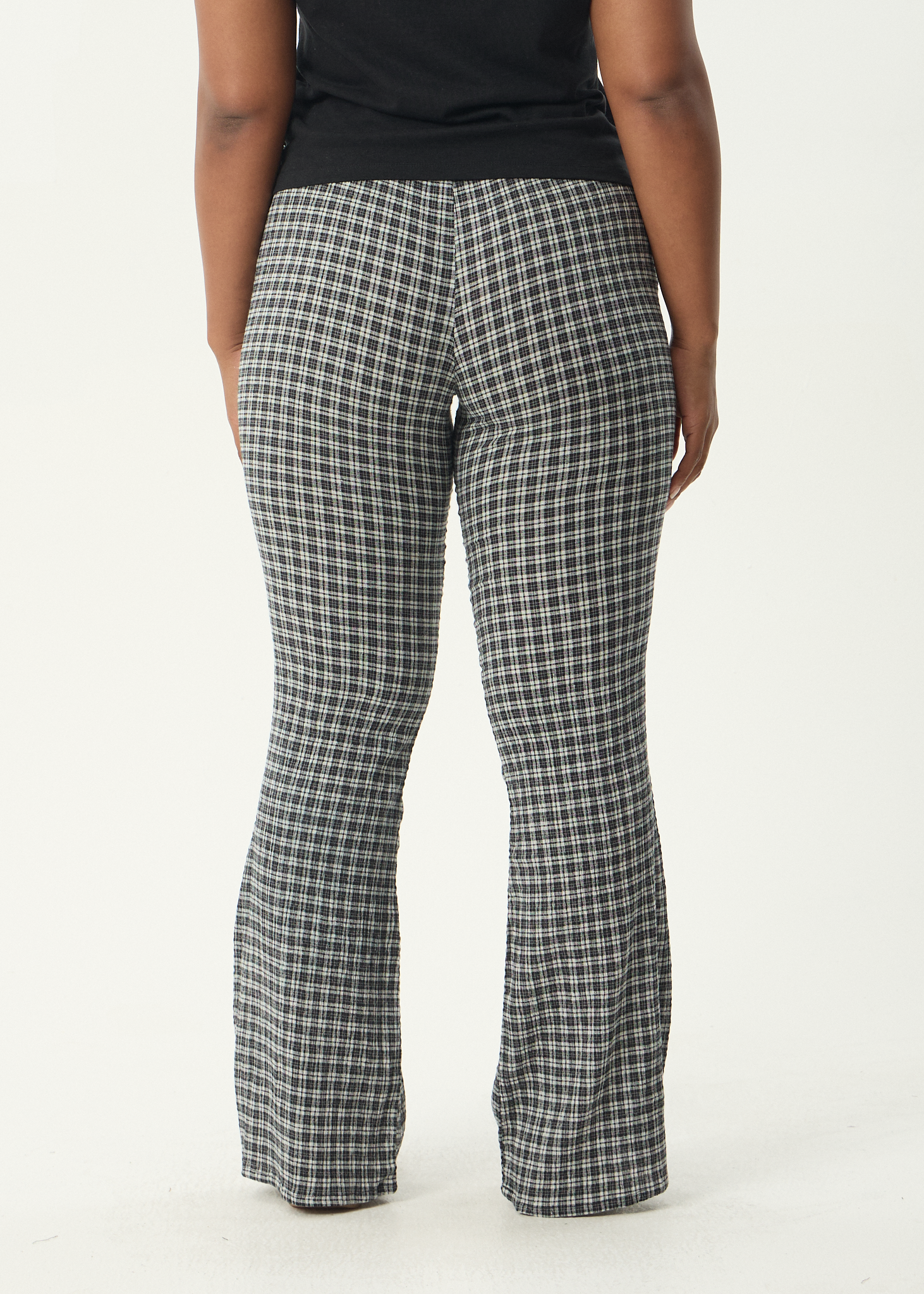 AFENDS Womens Asta - Seersucker Flare Pant - Steel Check