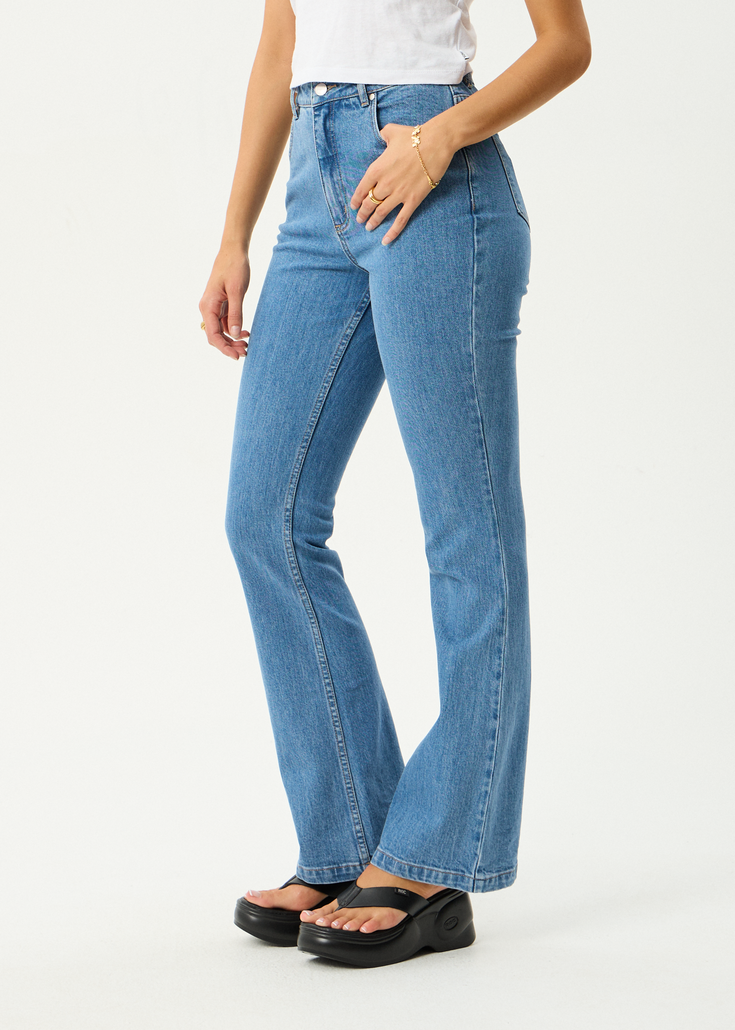 AFENDS Womens Cassidy - Bootcut Jean - Worn Blue