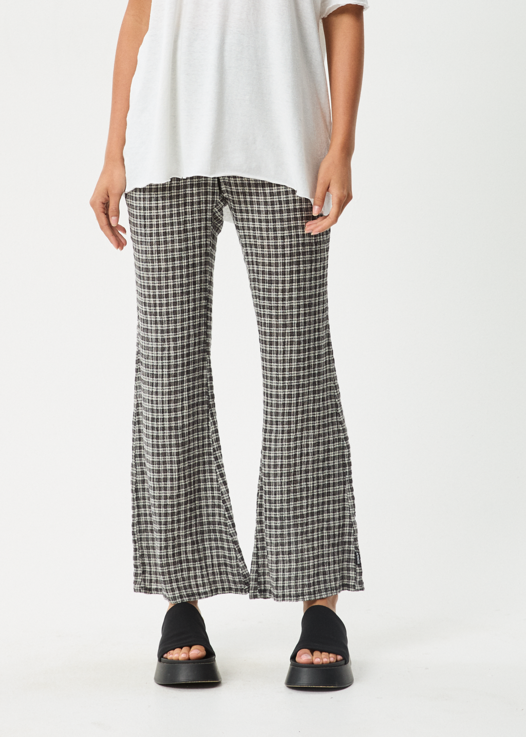 AFENDS Womens Asta - Seersucker Flare Pant - Steel Check