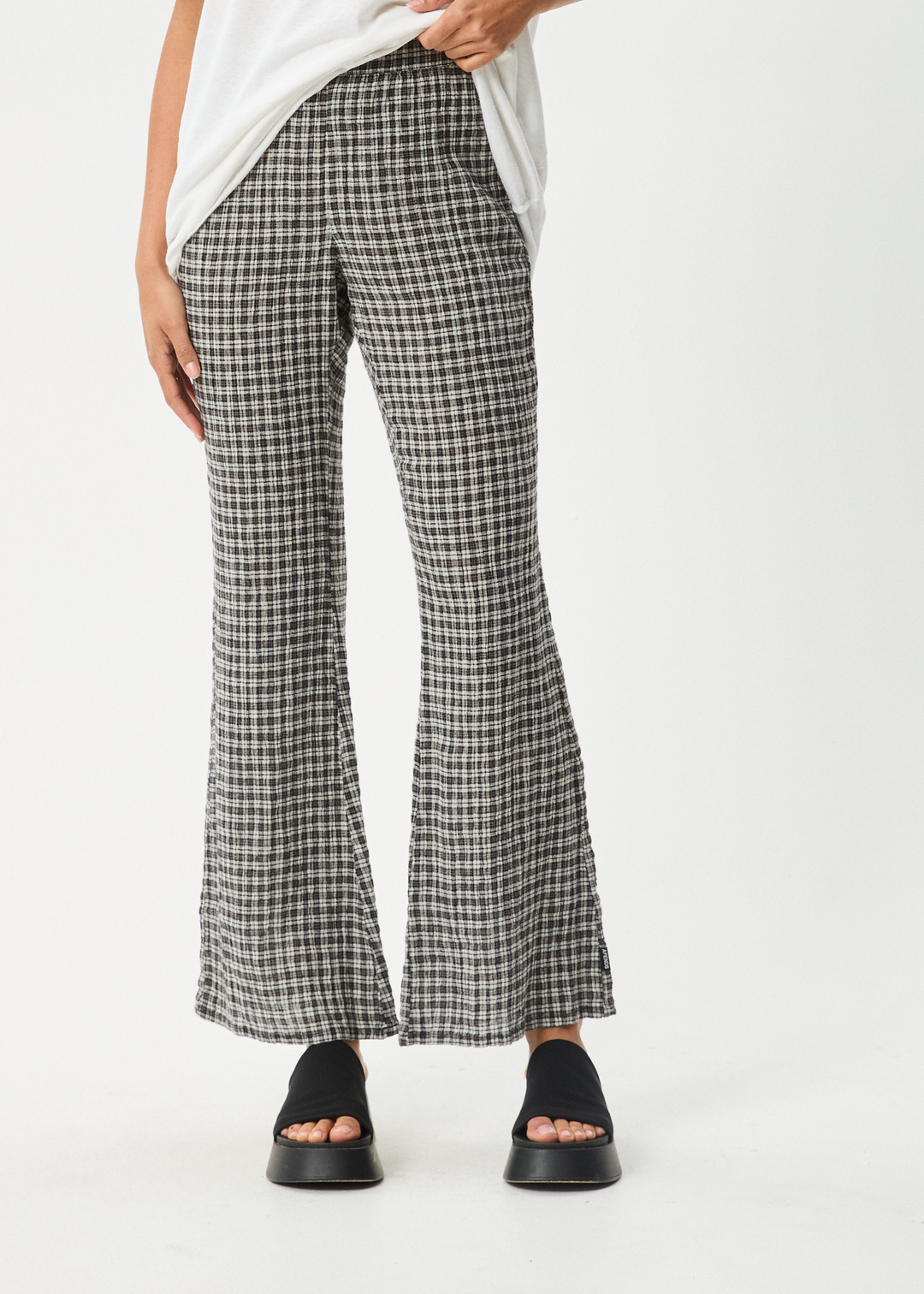 AFENDS Womens Asta - Seersucker Flare Pant - Steel Check