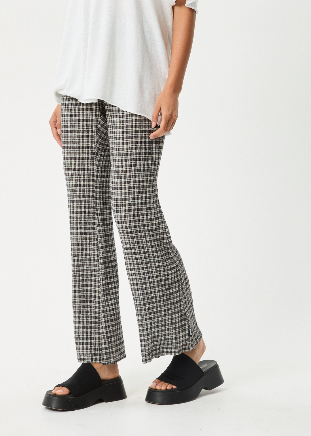 AFENDS Womens Asta - Seersucker Flare Pant - Steel Check