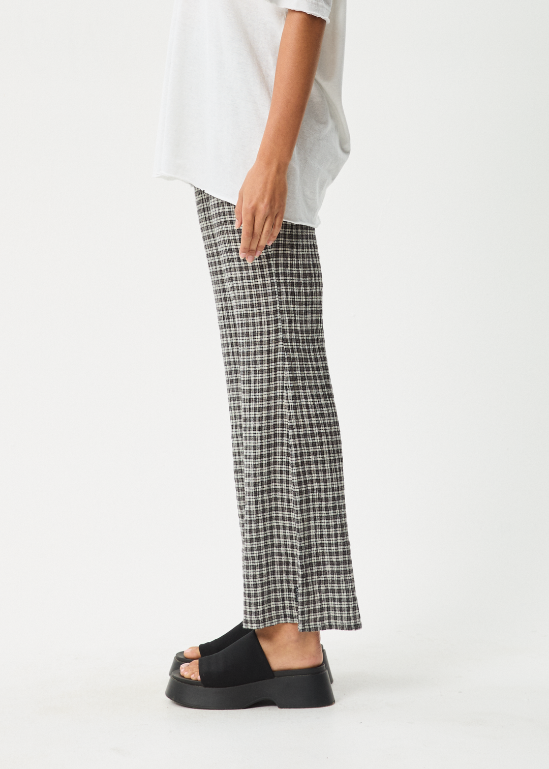 AFENDS Womens Asta - Seersucker Flare Pant - Steel Check