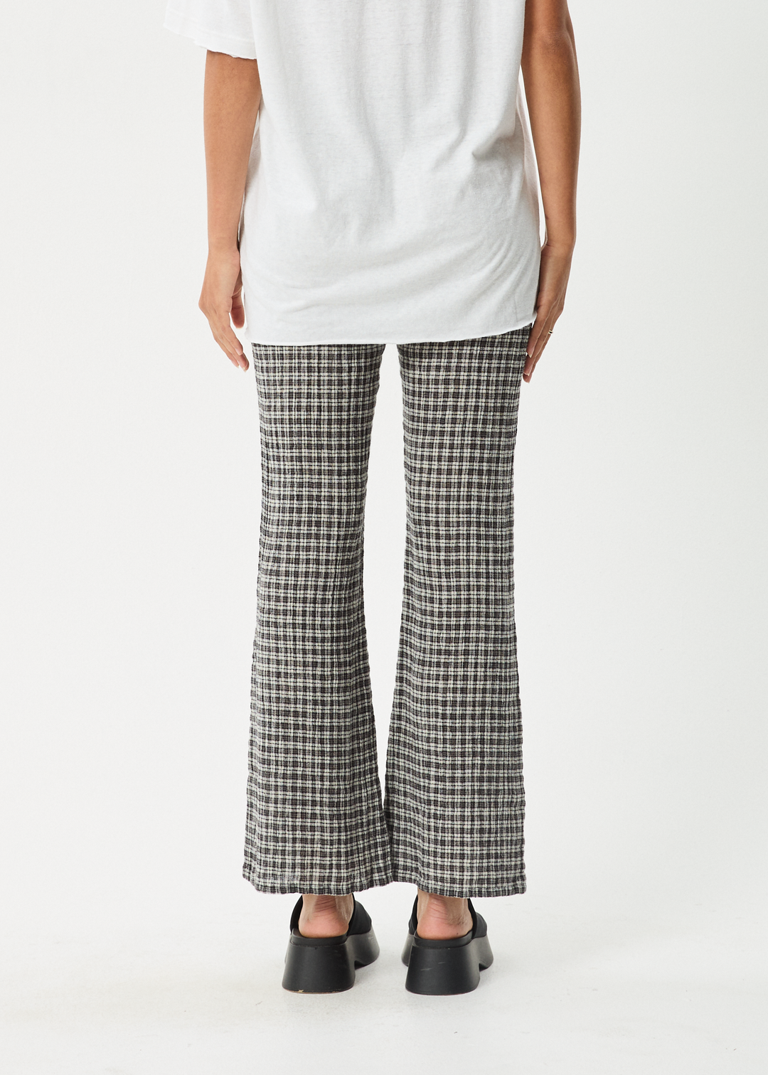 AFENDS Womens Asta - Seersucker Flare Pant - Steel Check