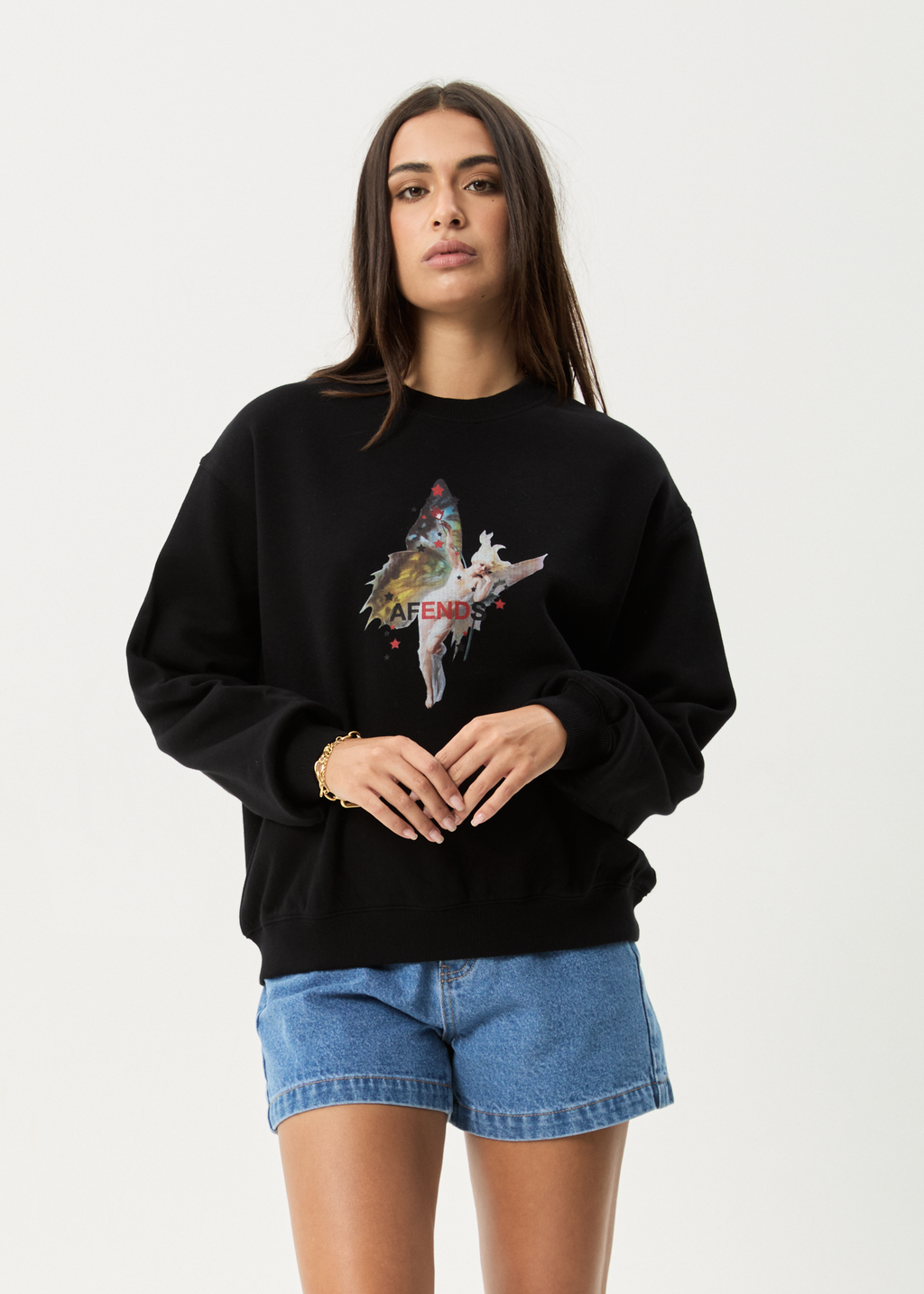 AFENDS Womens Pixie - Crew Neck Jumper - Black