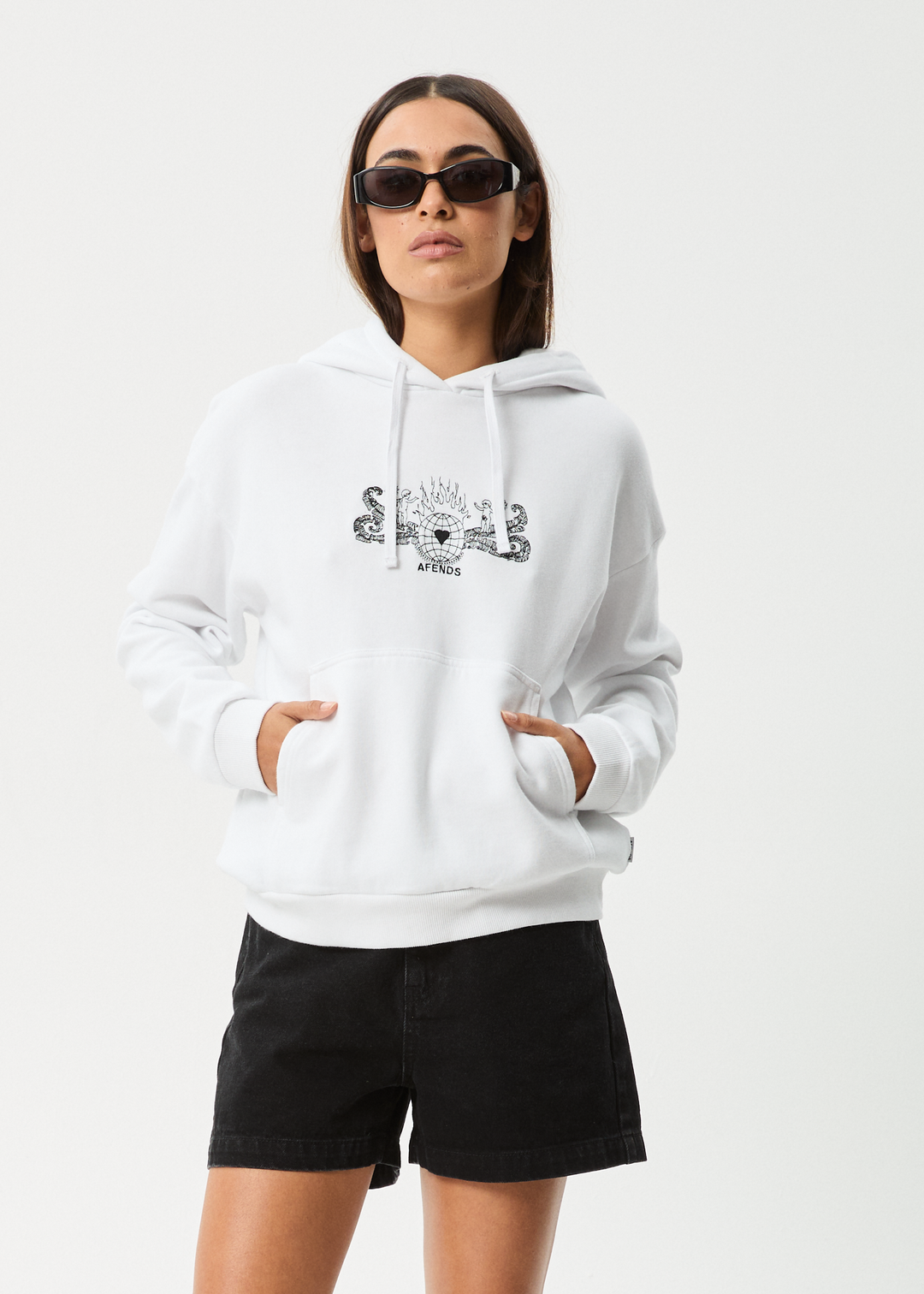 AFENDS Womens Bonfire - Pull On Hood - White