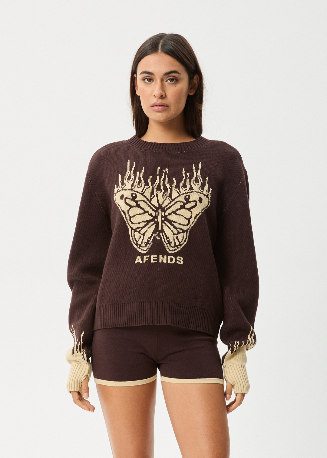 AFENDS Womens Set Fire - Knit Jumper - Coffee