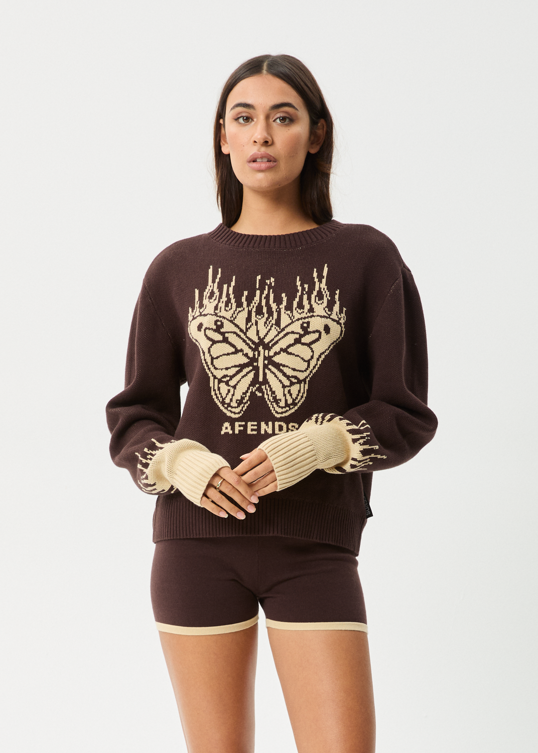 AFENDS Womens Set Fire - Knit Jumper - Coffee