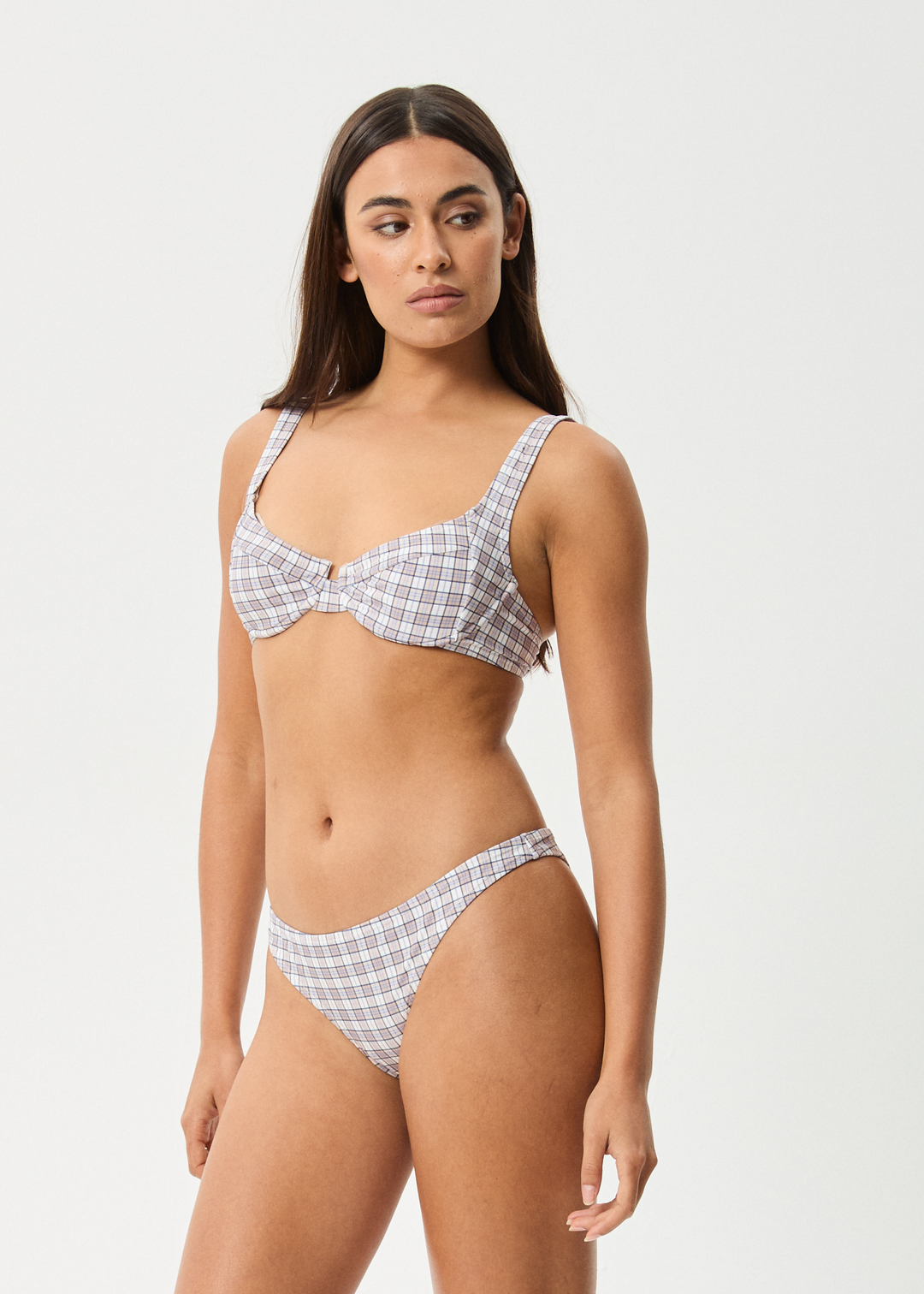 AFENDS Womens Drew Check - Bikini Bottom - Taupe Check