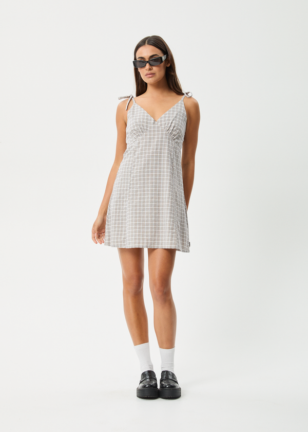 AFENDS Womens Drew - Seersucker Mini Dress - Taupe Check