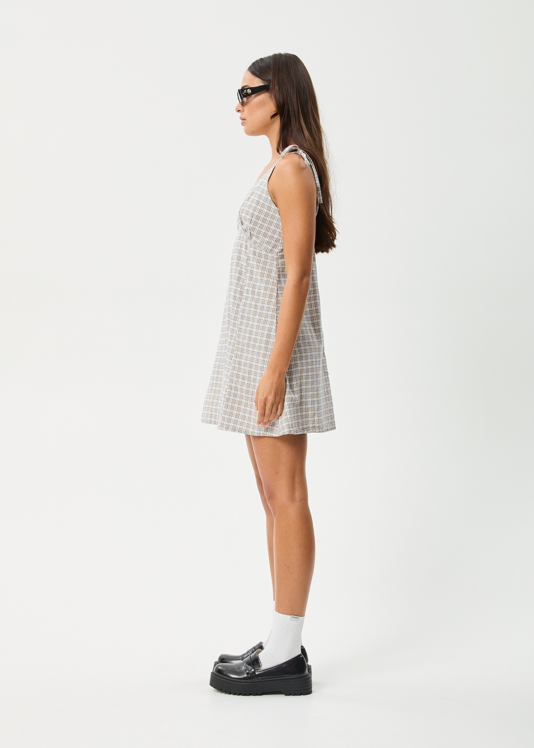 AFENDS Womens Drew - Seersucker Mini Dress - Taupe Check