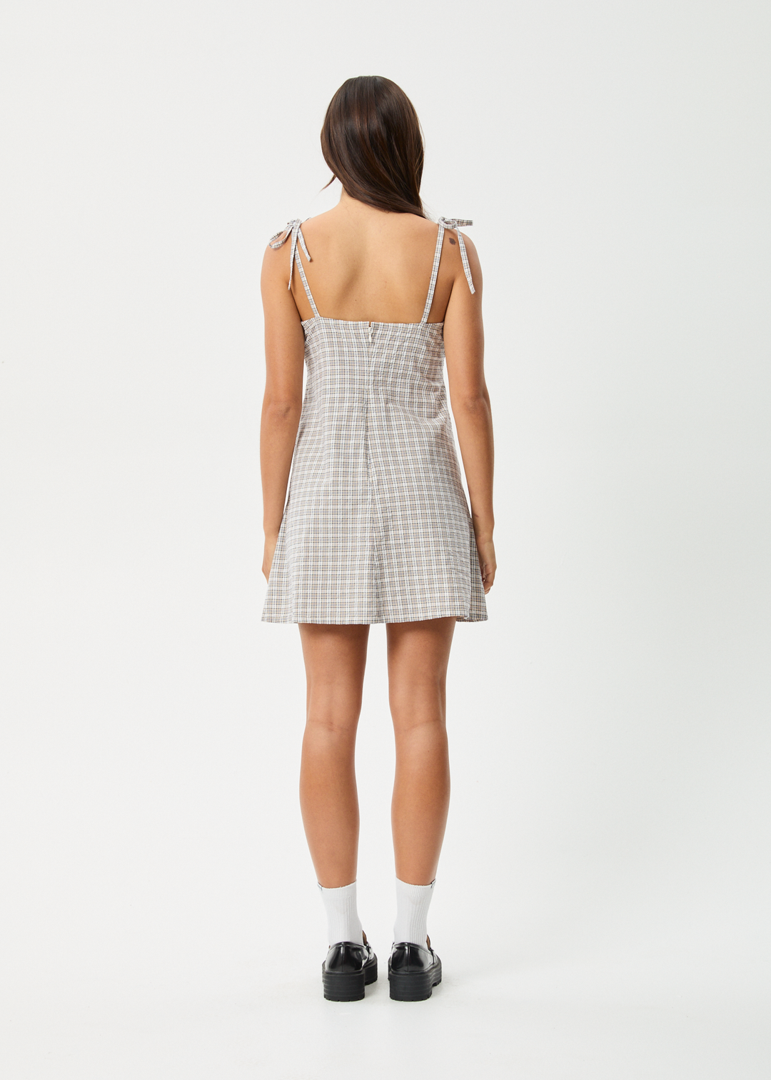 AFENDS Womens Drew - Seersucker Mini Dress - Taupe Check