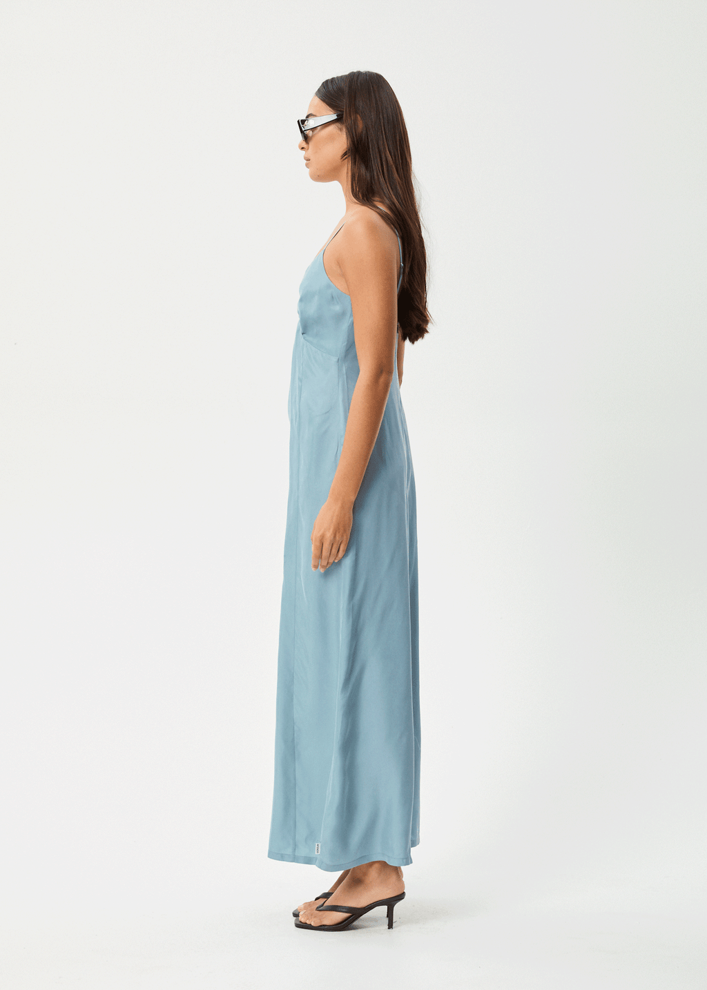 AFENDS Womens Delia - Cupro Maxi Dress - Ether Blue