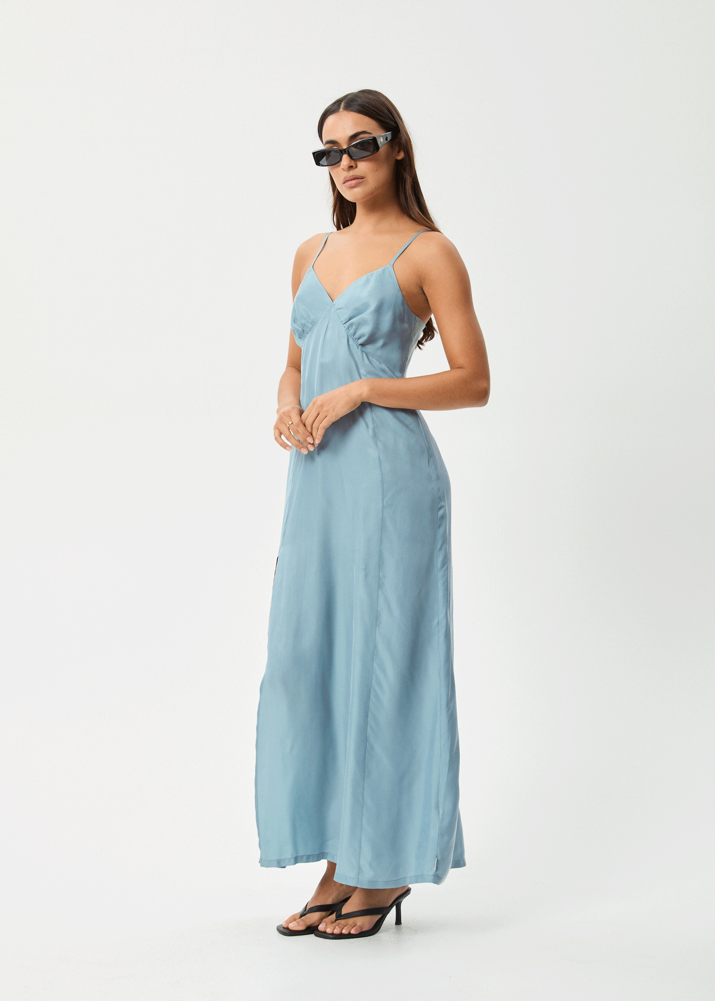 AFENDS Womens Delia - Cupro Maxi Dress - Ether Blue
