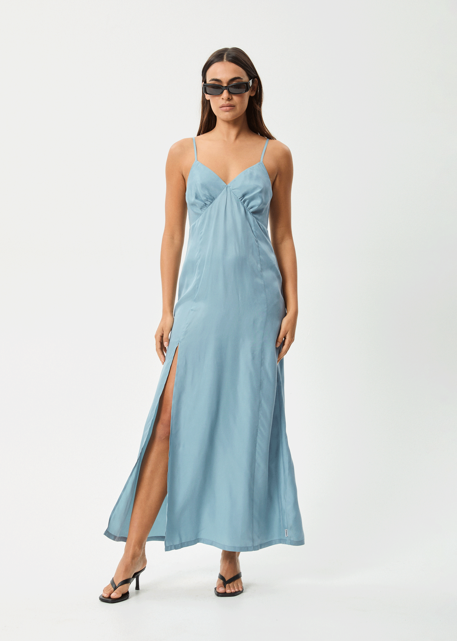 AFENDS Womens Delia - Cupro Maxi Dress - Ether Blue